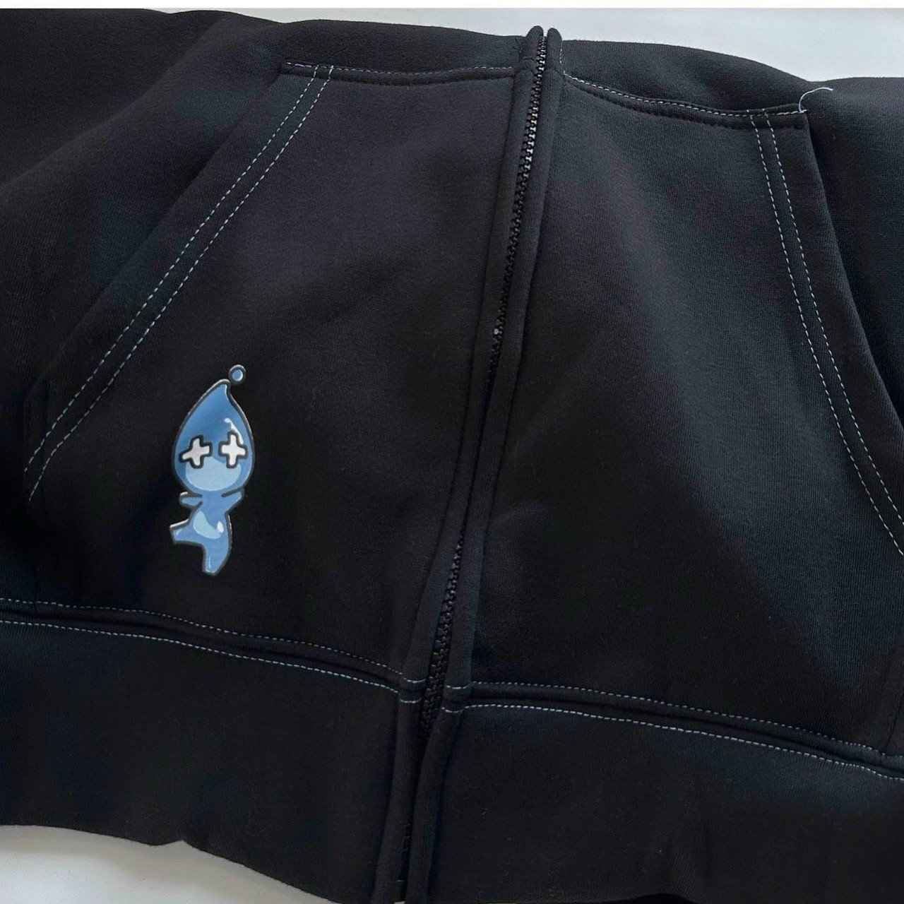 Áo khoác hoodie có nón màu đen form zip DEROR Viền Chỉ unisex nam nữ (Ảnh thật shop tự chụp), Áo Khoác Dây Kéo Nỉ Lót Bông In Chữ DEROR Viền Xanh from rộng ulzzang chống nắng