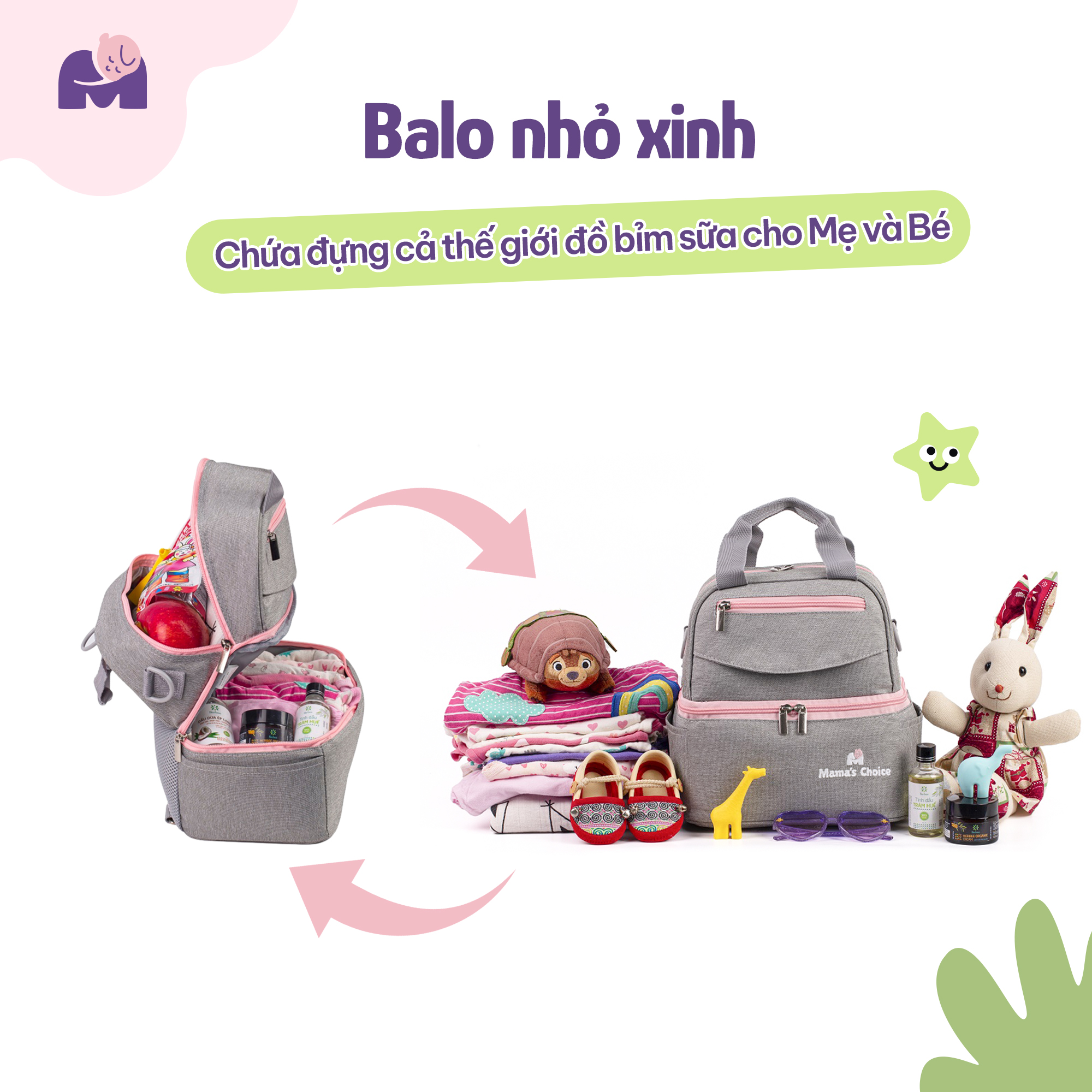 Balo Giữ Nhiệt Bỉm Sữa Mama’s Choice, Giữ Lạnh Sữa Mẹ Lên Đến 14h, Giữ Ấm Thức Ăn Cho Mẹ và Bé, Thiết Kế Thời Trang - Balo + 02 Đá Khô