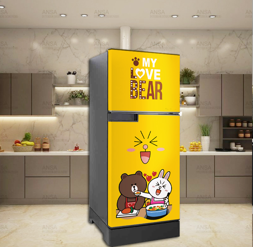 Decal Dán Tủ Lạnh Siêu Cute Gấu  Brown Hue Decor Chống Nước, Siêu Bền, Màu Sắc Trẻ Trung, Cá Tính, Năng Động