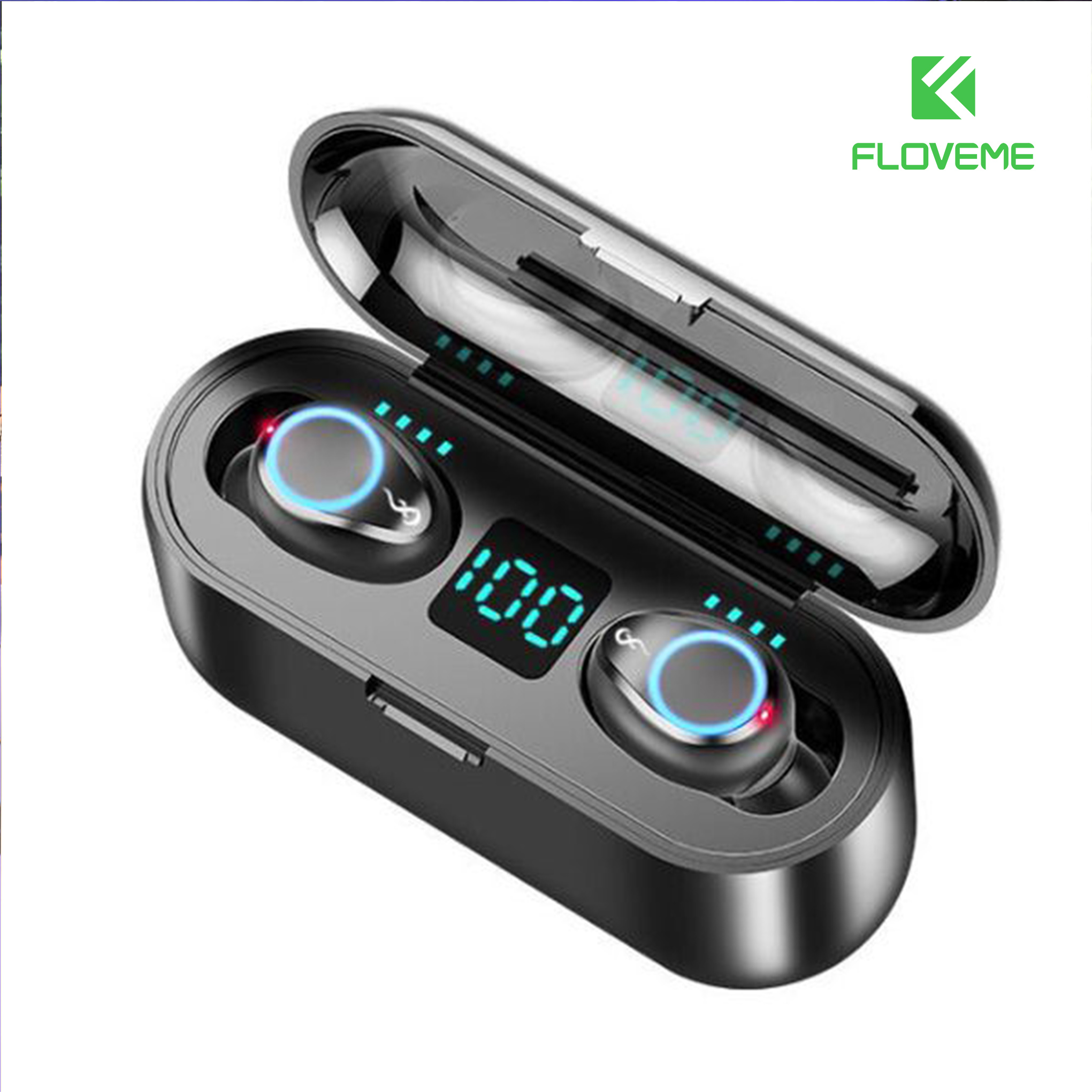 Tai nghe bluetooth không dây F9 True wireless Floveme-  Dock Sạc có Led Báo Pin Kép - Công nghệ khử tiếng ồn cho âm thanh trung thực  -  Khoảng cách hoạt động: phạm vi 10m - Hàng chính hãng