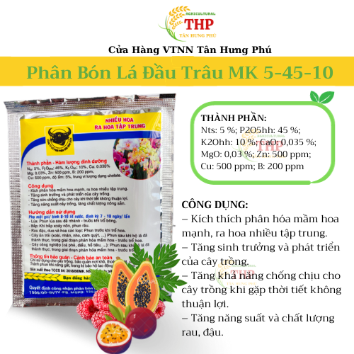 Phân Bón Lá Đầu Trâu MK 5-45-10 | PHÂN BÓN HỮU CƠ | PHÂN BÓN LÁ | Gói 10g