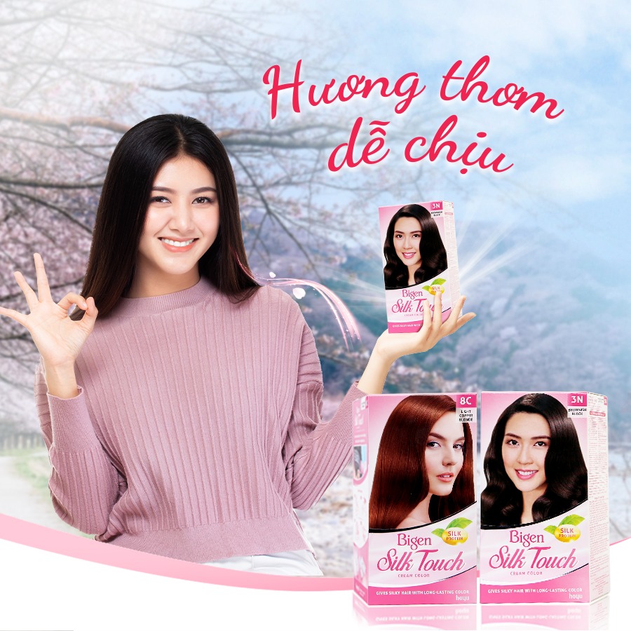 Thuốc nhuộm dưỡng tóc phủ bạc thảo dược Bigen Silk Touch Thương hiệu Nhật Bản Sắc Màu trẻ trung 80ml dạng kem - BST 5C