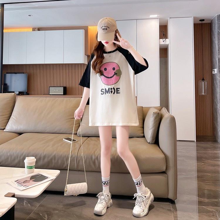 Áo Phông Nữ Phối Màu In Hình SMILE Dáng Rộng