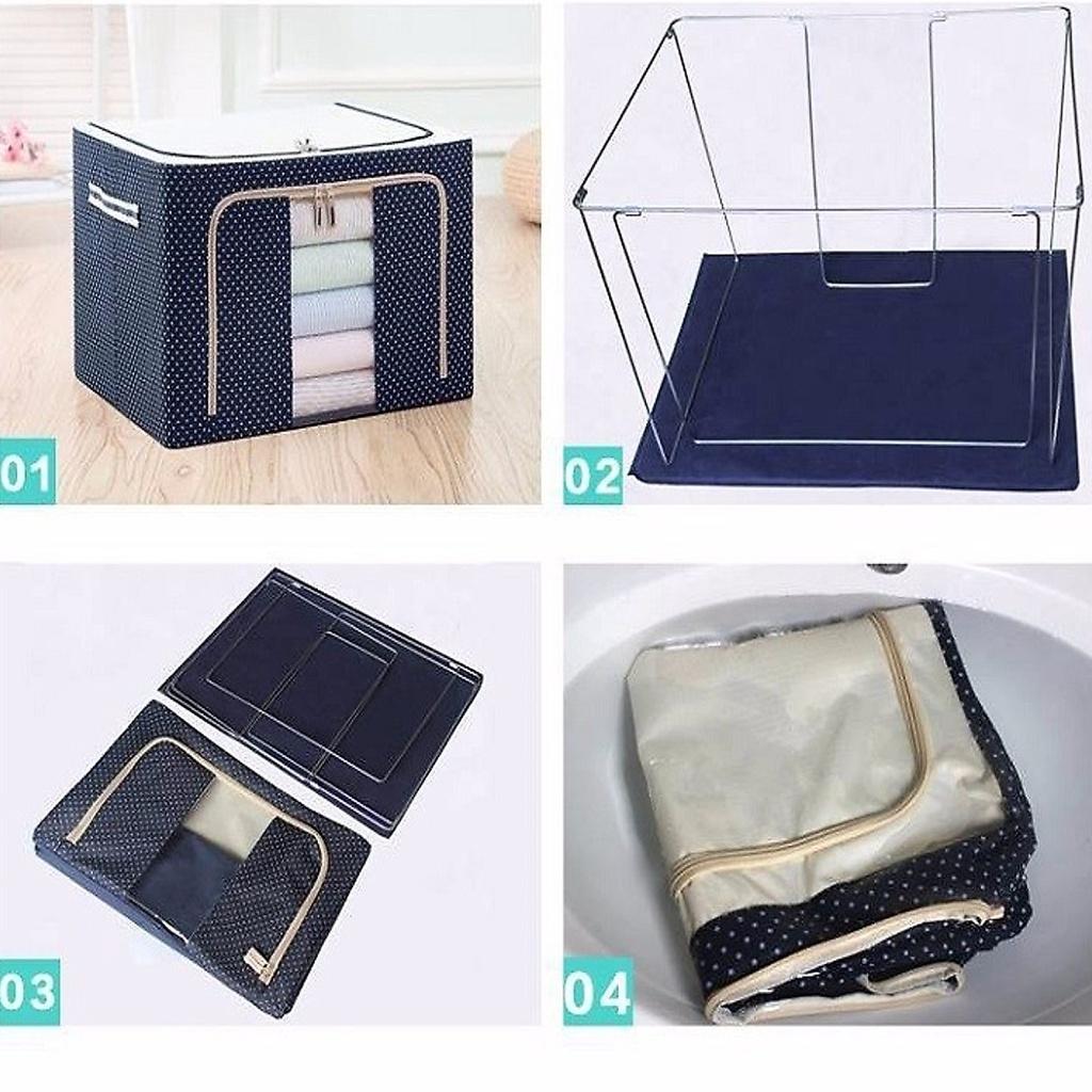 Hộp vải khung sắt đựng đồ đa năng, giỏ đựng quần áo bằng vải cỡ lớn 66 lít 50x40x33 cm - Túi đựng chăn màn đa năng có thể gấp gọn miDoctor