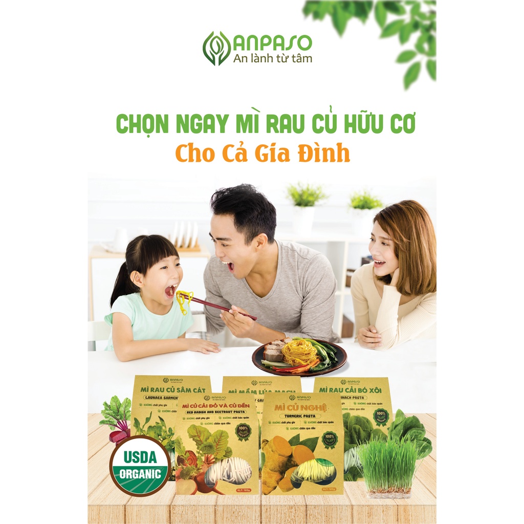 Mì Rau Củ 100% Organic Ngũ Sắc Ngũ Vị Anpaso Ngon Sạch 1KG - Cung Cấp Nhiều Vitamin, Giàu Sắt, Protein Thực Vật, Chất Xơ, Tốt Cho Sức Khỏe, Tăng Cường Hệ Miễn Dịch, Hỗ Trợ Tiêu Hóa - Người Tập Gym và Yoga, Ăn Kiêng, Ăn Chay, Giảm Cân, Eat Clean