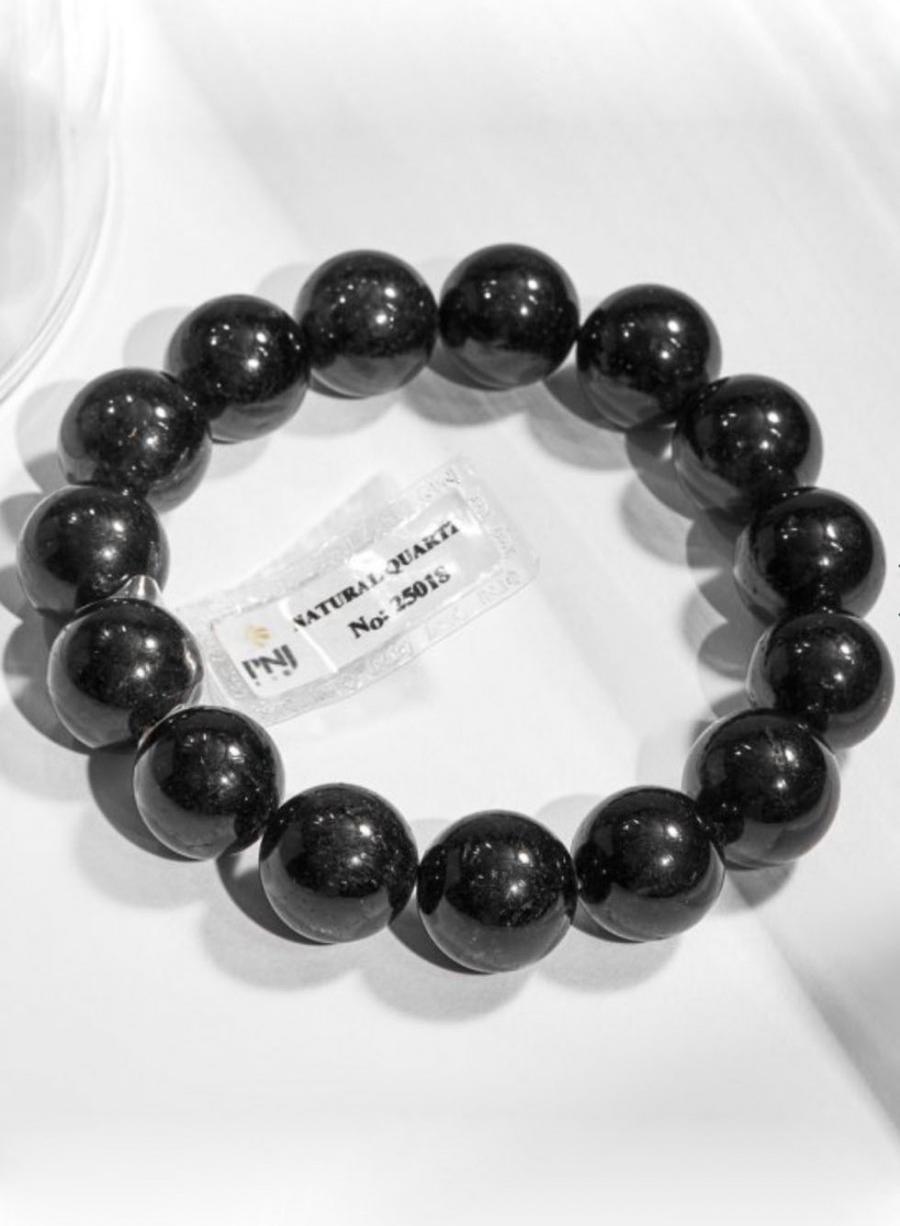 Gembank Vòng Tay Thạch Anh Đen Tóc Đen 15MM Kèm Giấy Kiểm Định PNJ