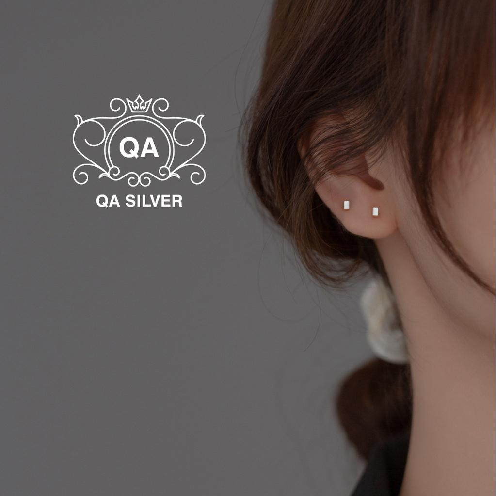 Khuyên tai bạc 925 khối chữ nhật chốt bi vặn bông nam nữ tối giản S925 MINIMAL QA SILVER Earrings EA220906