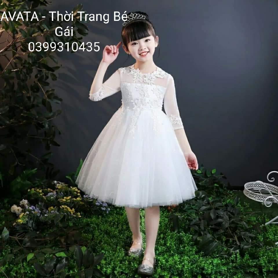 Váy đầm công chúa bé gái trắng sát nách 002 từ 8-40 kí