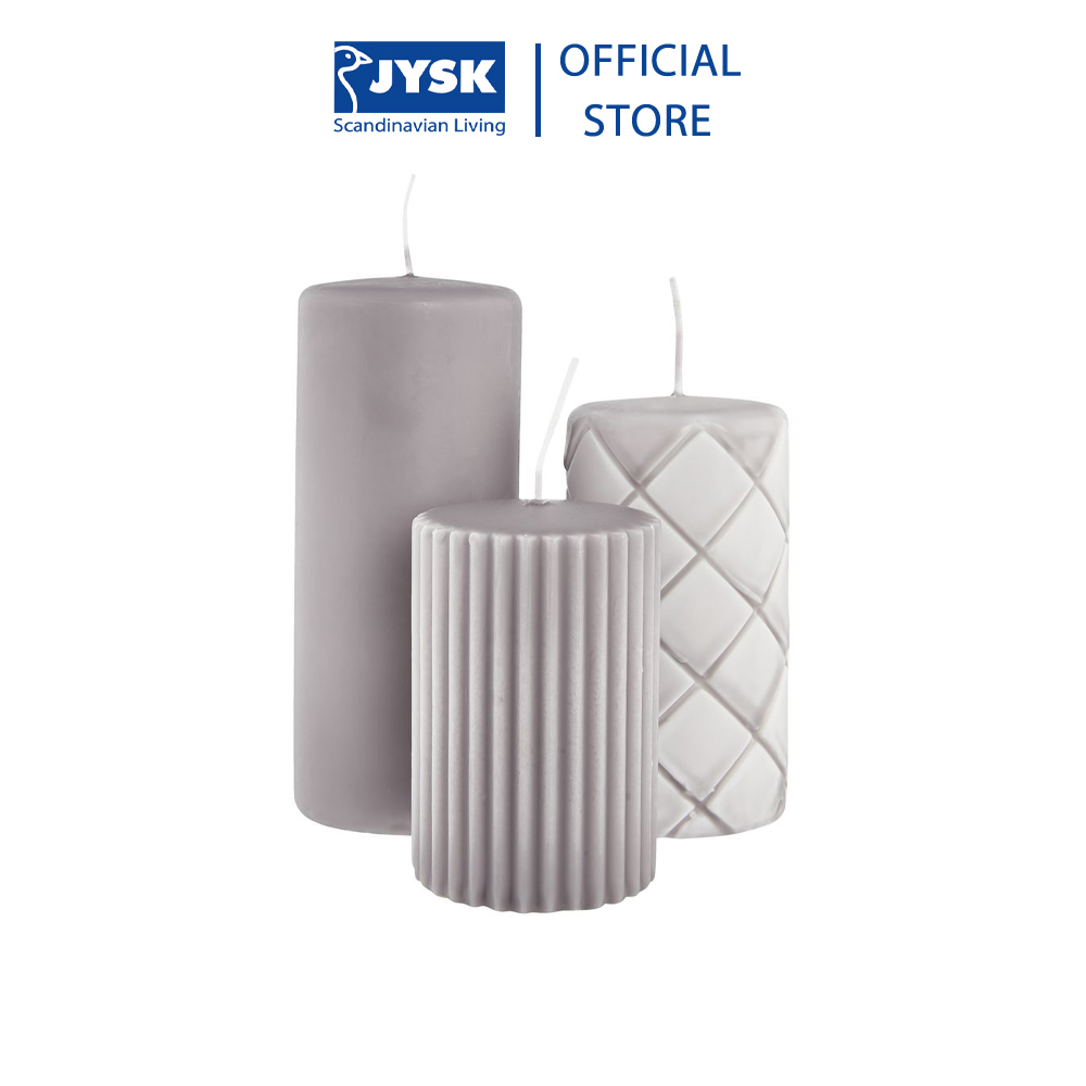 Nến trụ | JYSK Alfred | bộ 3 chiếc | paraffin | xám | DK6xC9/11/14cm