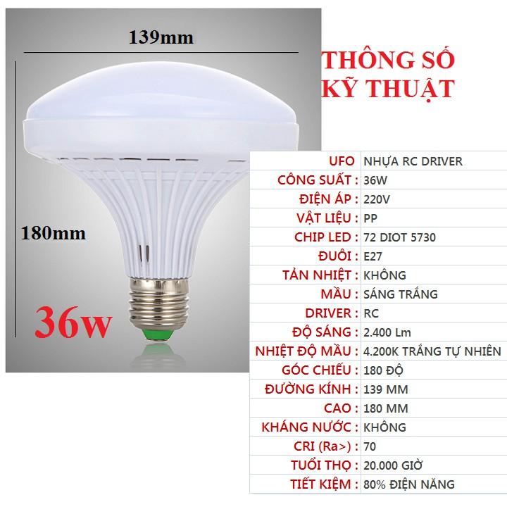 Bóng đèn LED 24w, 36w, 48w, 50w, 60w đui E27, sáng trắng, dạng trụ, 4U hoặc UFO vỏ nhôm vàng