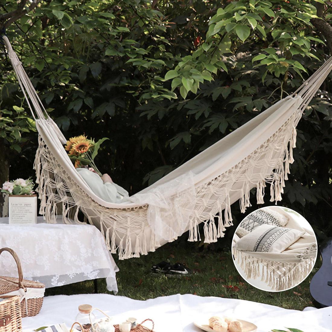 Võng Đu Ngoài Trời/Trong Nhà Lớn Brasil Macrame Tua Rua Đôi Võng Đầm Xòe Lưới Ghế Cắm Trại Treo Võng Dành Cho 2 Người