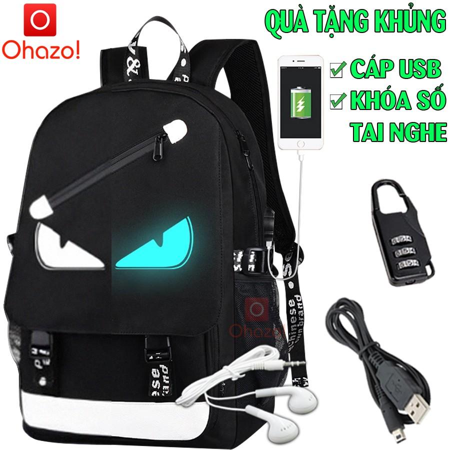Balo nam nữ đi học thời trang phát sáng Ohazo! hình Mắt độc đáo -TẶNG cápUSB+Khóa số+TaiNghe- Cặp đi học HOT 2021