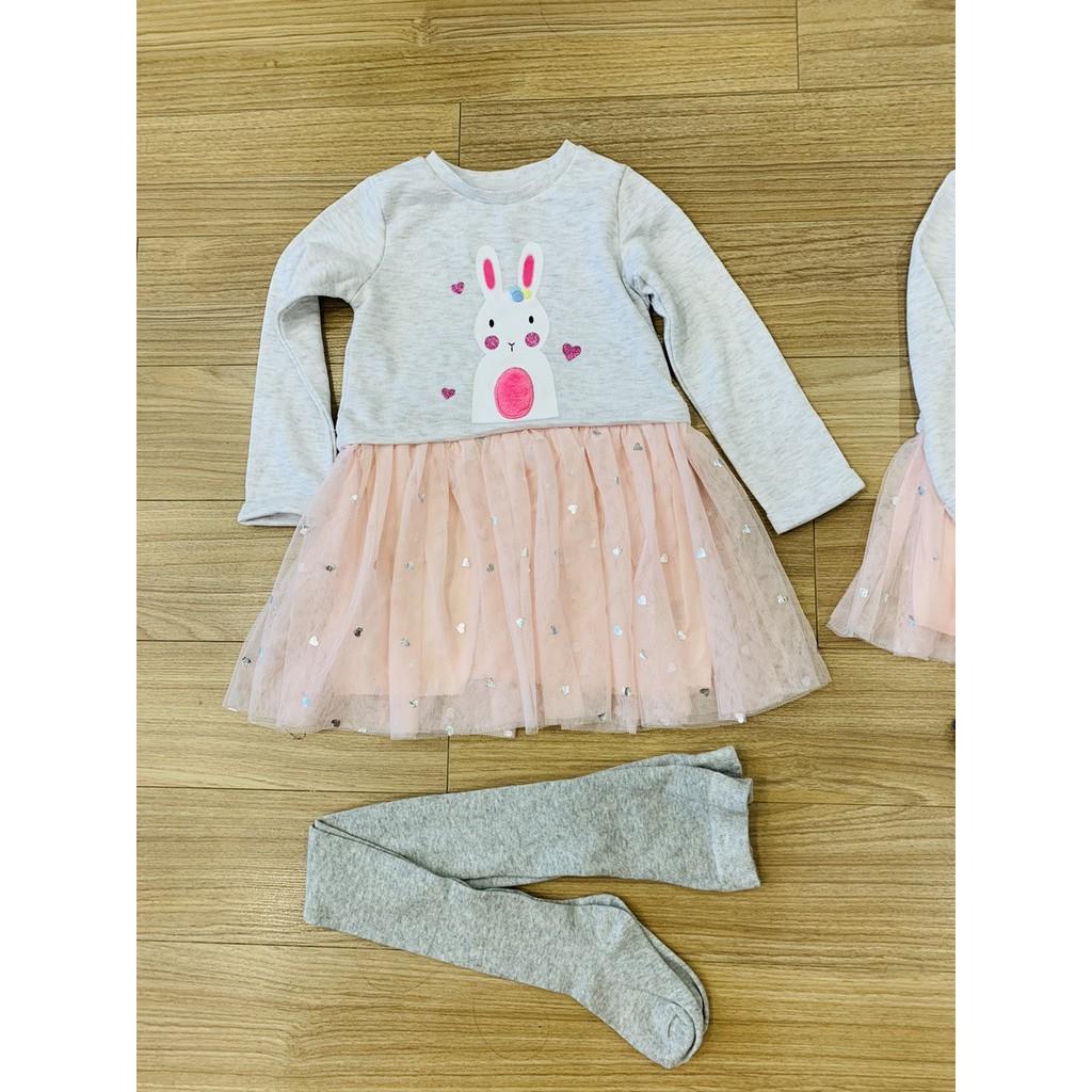 Set váy thỏ chân voan kèm quần legging dư xịn cho bé
