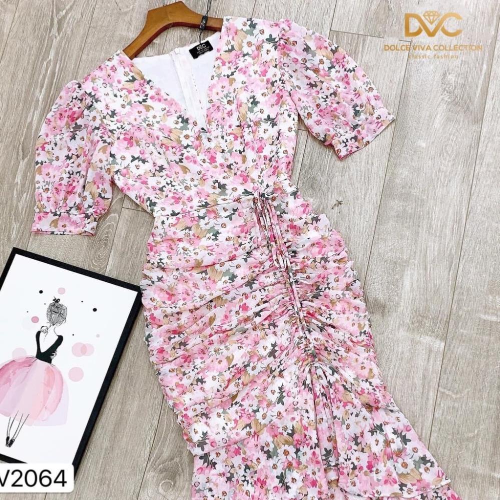Đầm thiết kế chất voan lụa hàn cao cấp nhẹ nhàng cổ v dáng đuôi cá V2064 _MDU Official DVC