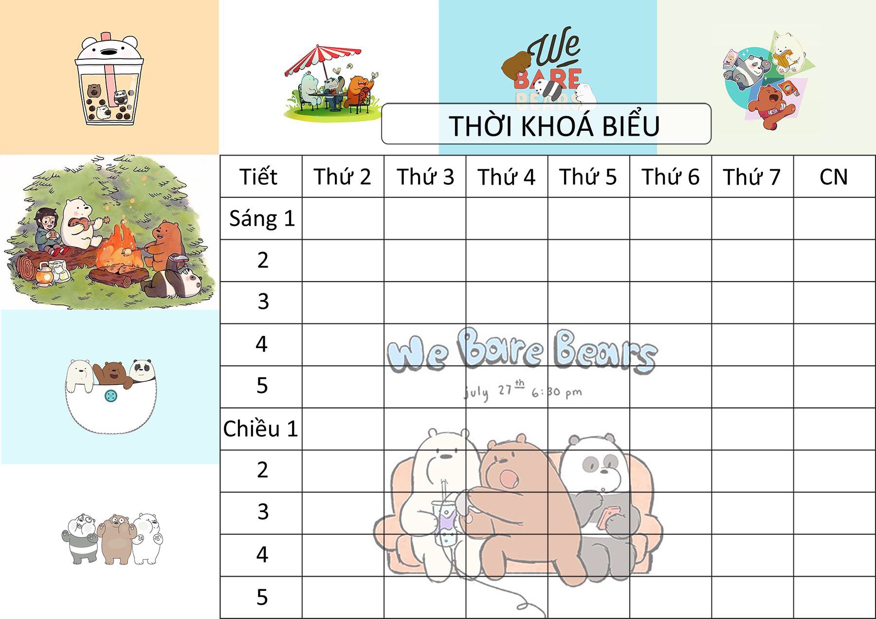 set 10 Thời khóa biểu học sinh cute, đáng yêu, dễ thương ( mẫu ngẫu nhiên )