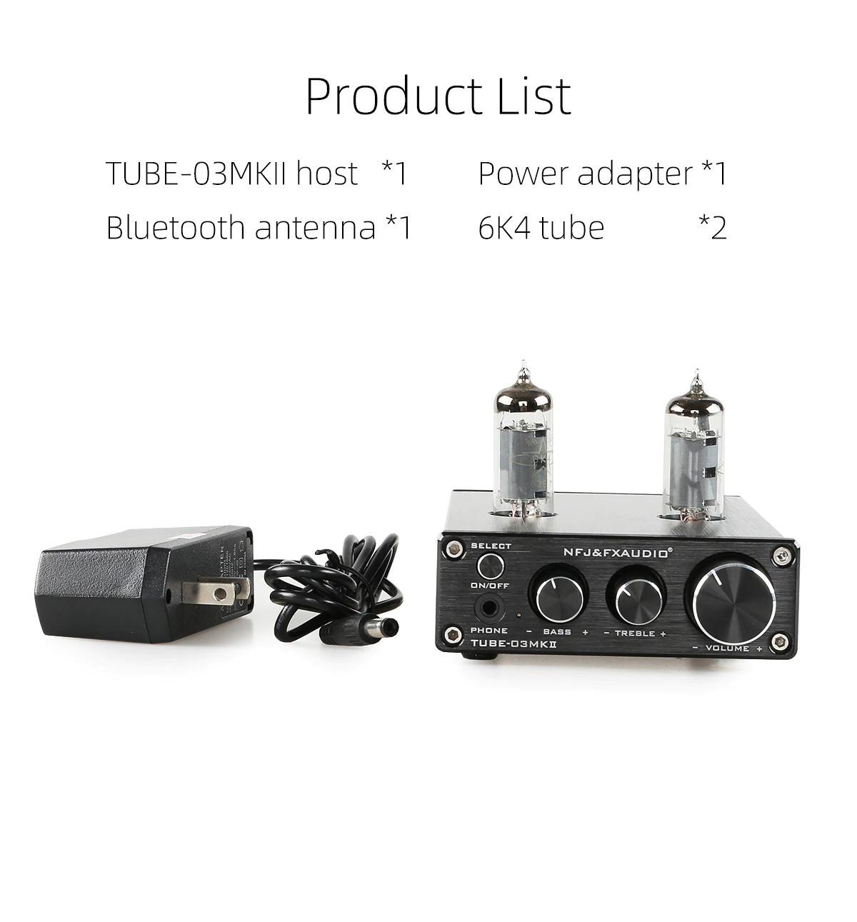 Bộ Preamplifier FX-AUDIO TUBE-03 MKII Bản Nâng Cấp Dùng Bóng 6K4 Chipset ESS9023 Công Nghệ Bluetooth 5.0 HIFI Audio Treble Bass Adjustment Pre-amps DC12V - Hàng Chính Hãng