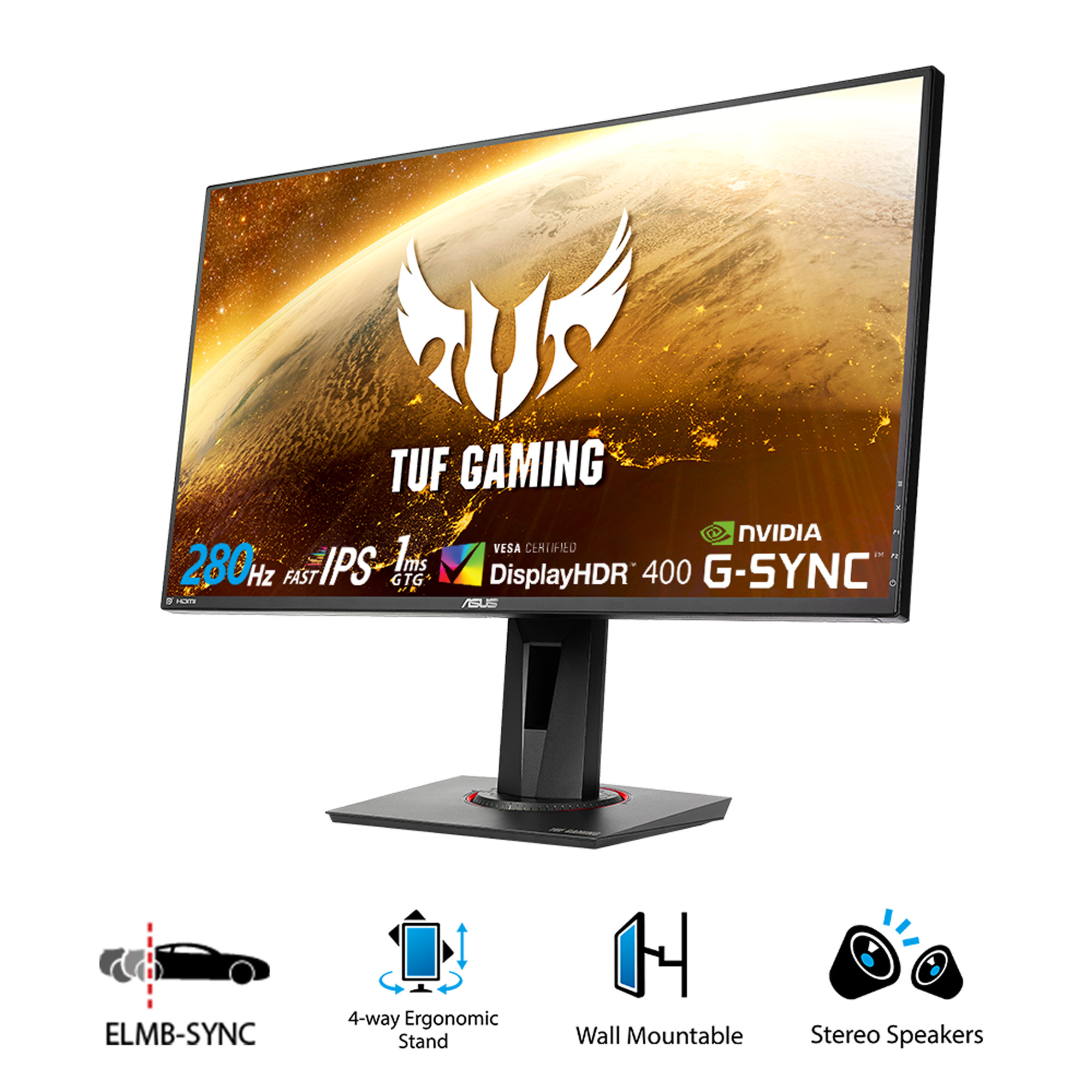 Màn Hình ASUS TUF GAMING VG279QM 27 inch Full HD (1920 x 1080) 1ms 280Hz ELMB SYNC, G-SYNC, Fast IPS, 2W x 2 Stereo RMS - Hàng Chính Hãng