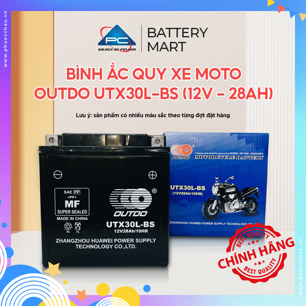 Ắc Quy Xe MOTO PHÂN KHỐI LỚN OUTDO UTX30L-BS - Bình Ắc Quy 12V