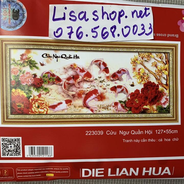 Tranh thêu chữ thập cửu ngư quần hội 223039 chưa thêu dlh