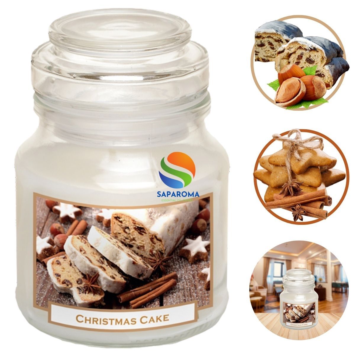 Hũ nến thơm tinh dầu Bartek Christmas Cake 130g QT06651 - hương bánh quế, nến trang trí, thơm phòng, thư giãn, Hỗ trợ khử mùi