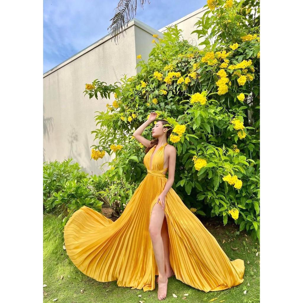 Đầm Maxi đi biển đầm đi biển váy đi biển dập ly chéo lưngđi chơi đi tiệc đám cưới, du lịch PVC
