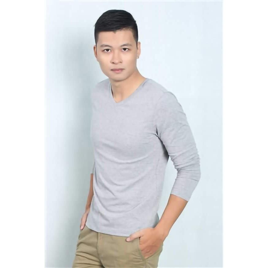 ☆ áo giữ nhiệt cổ tim dài tay nam thu đông, chất cotton co giãn, dáng ôm, cao cấp