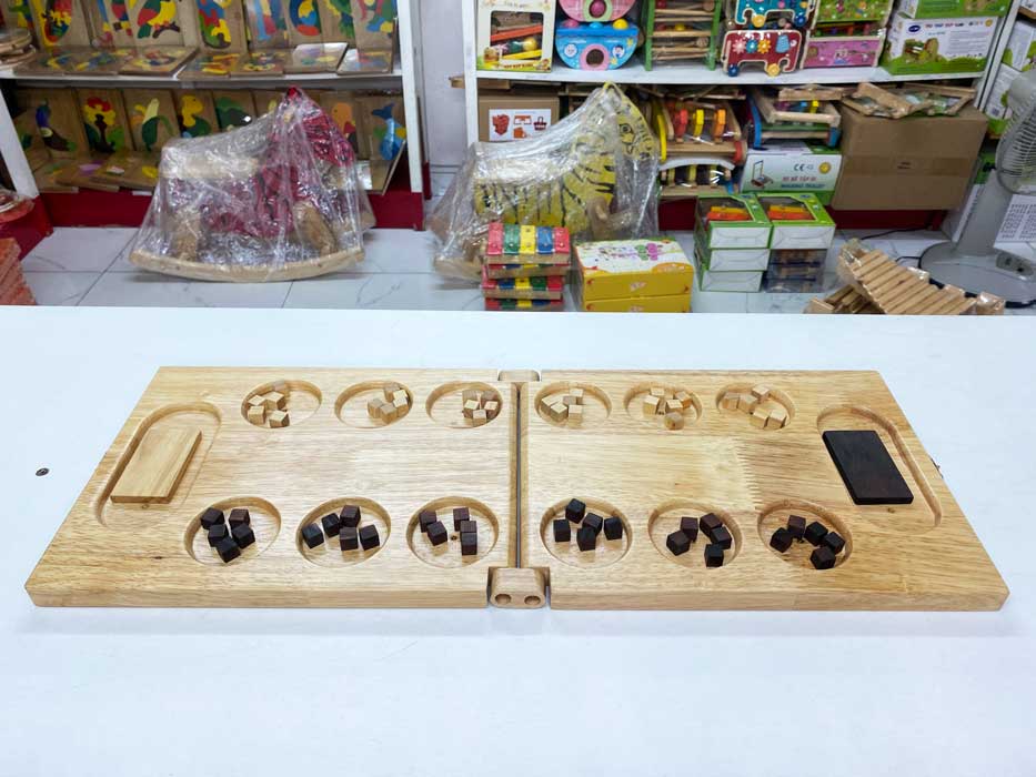 Ô ăn quan gỗ Việt Nam size 60 cm, đồ chơi gỗ truyền thống , trò chơi cờ ô quan gấp gọn