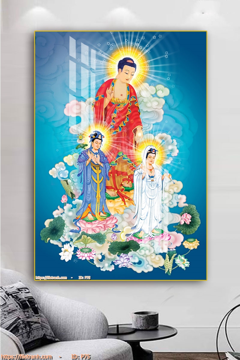 Tranh Treo Tường Gỗ Tráng Gương 3D Chủ Đề Phật Giáo, Phật Thích Ca, Bồ Tát, Tam Thế Phật
