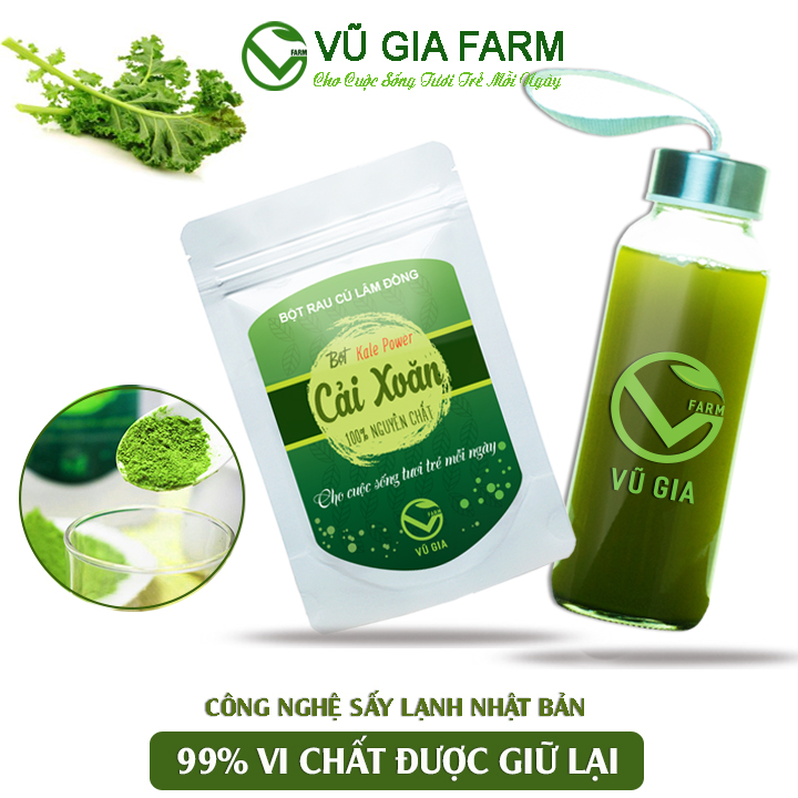 Bột Cải Xoăn Sấy Lạnh Nguyên Chất Vũ Gia  + Tặng Chai Thủy Tinh Đựng Nước Ép Có Dây Treo 300ml - Bổ sung siêu dưỡng chất cho cơ thể, chống oxi hóa mạnh mẽ, giúp giảm Cholesterol, giảm nguy cơ bệnh tim