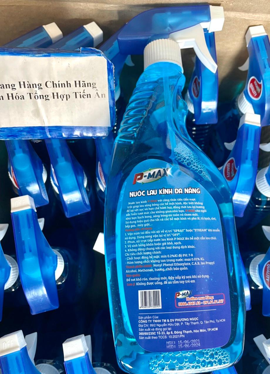 Nước lau kính Đa Năng P-MAX Sắc biển tươi mát chai 650 ML Sạch bong- Sáng bóng