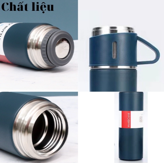 Bộ bình giữ nhiệt kèm 2 ly cách nhiệt 500ml inox cao cấp