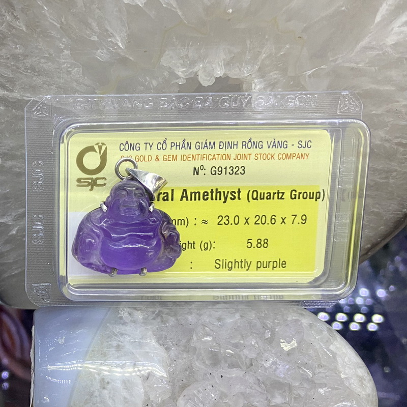 Tượng Tôn Phật Di Lặc Thạch Anh Tím Amethyst tự nhiên kiểm định