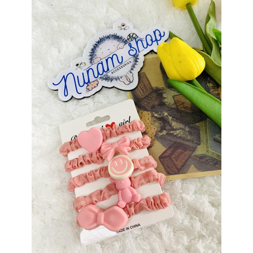 Set 5 dây crunchies buột tóc phối theo màu họa tiết cực trend - Nunam shop đồ cột tóc đẹp, cute, cao cấp