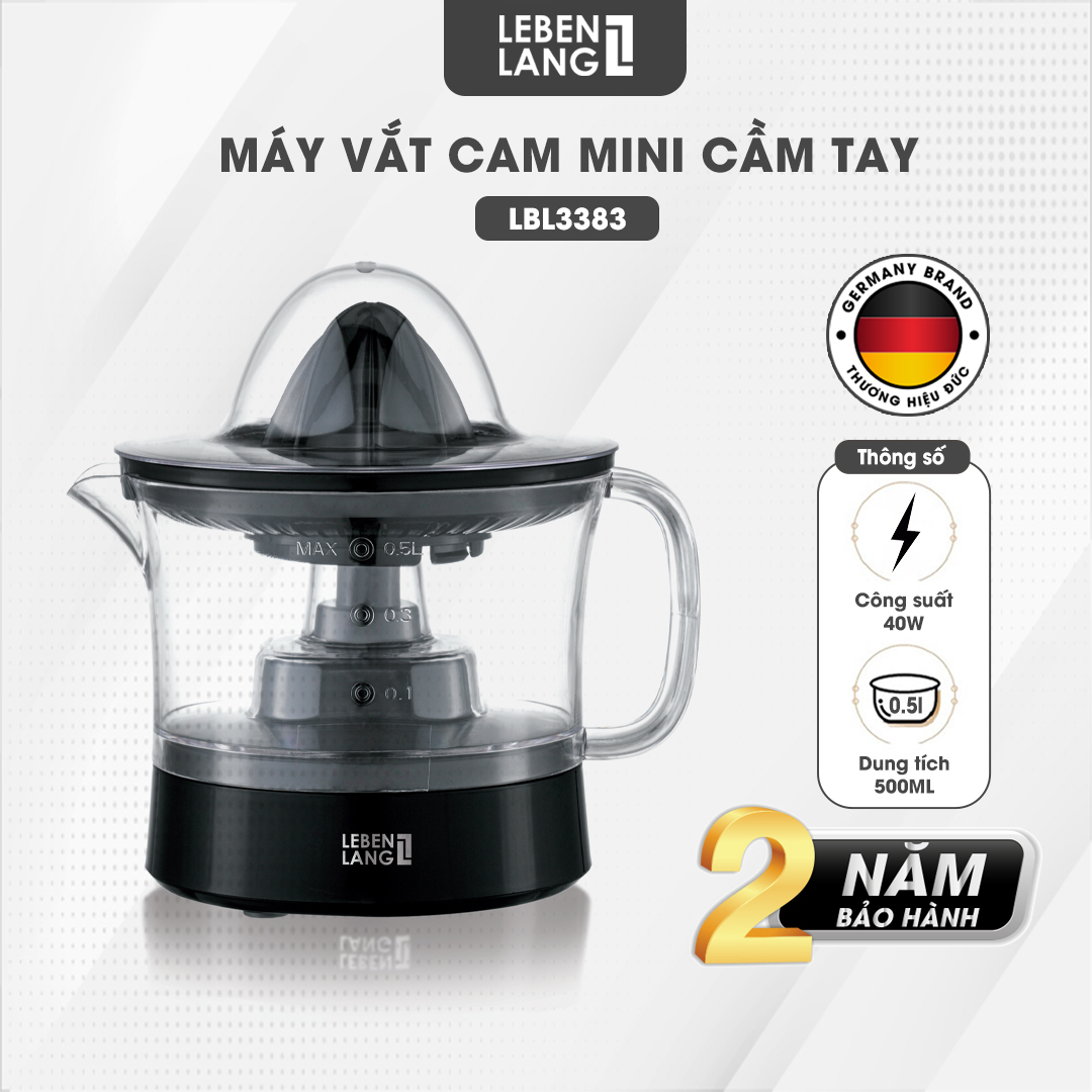 Máy vắt cam mini Lebenlang LBL3383 công suất 40W, dung tích 500ml, bảo hành 2 năm - hàng chính hãng