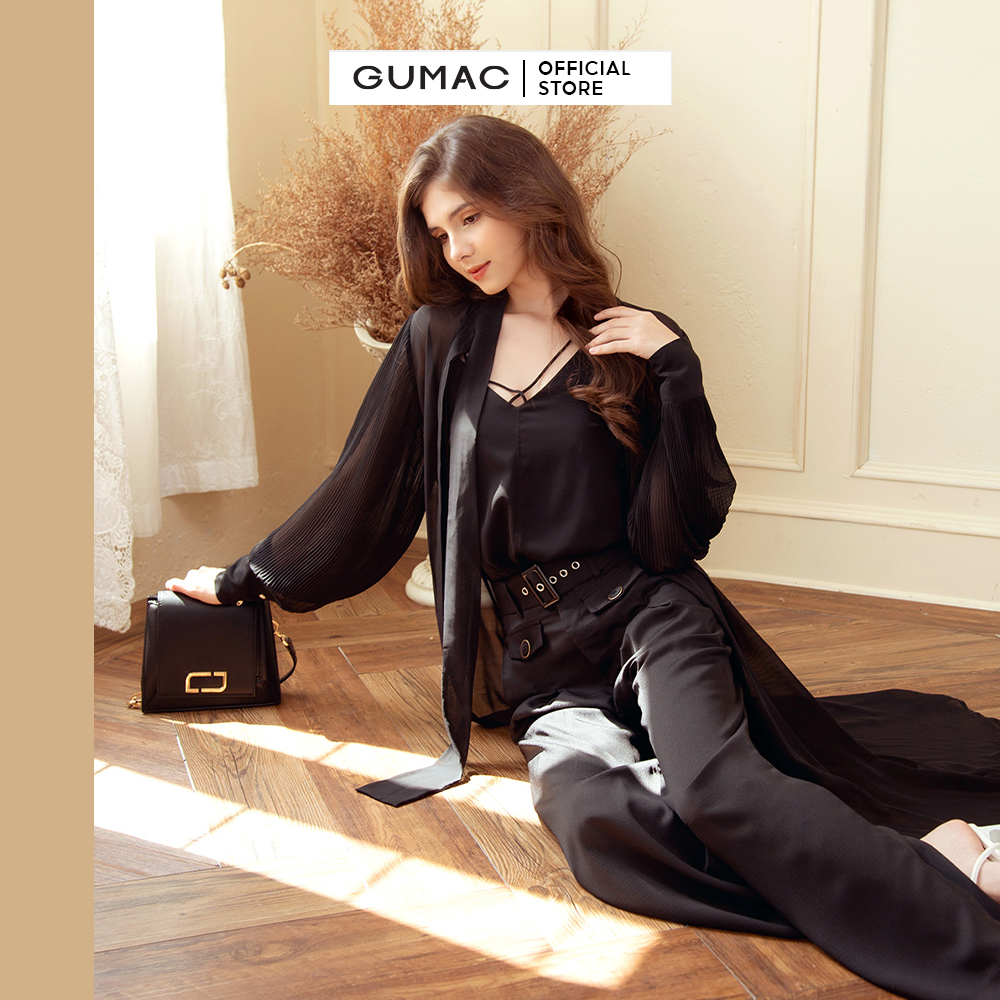 Đầm dáng xòe nữ GUMAC DB915 sơ mi thắt nơ
