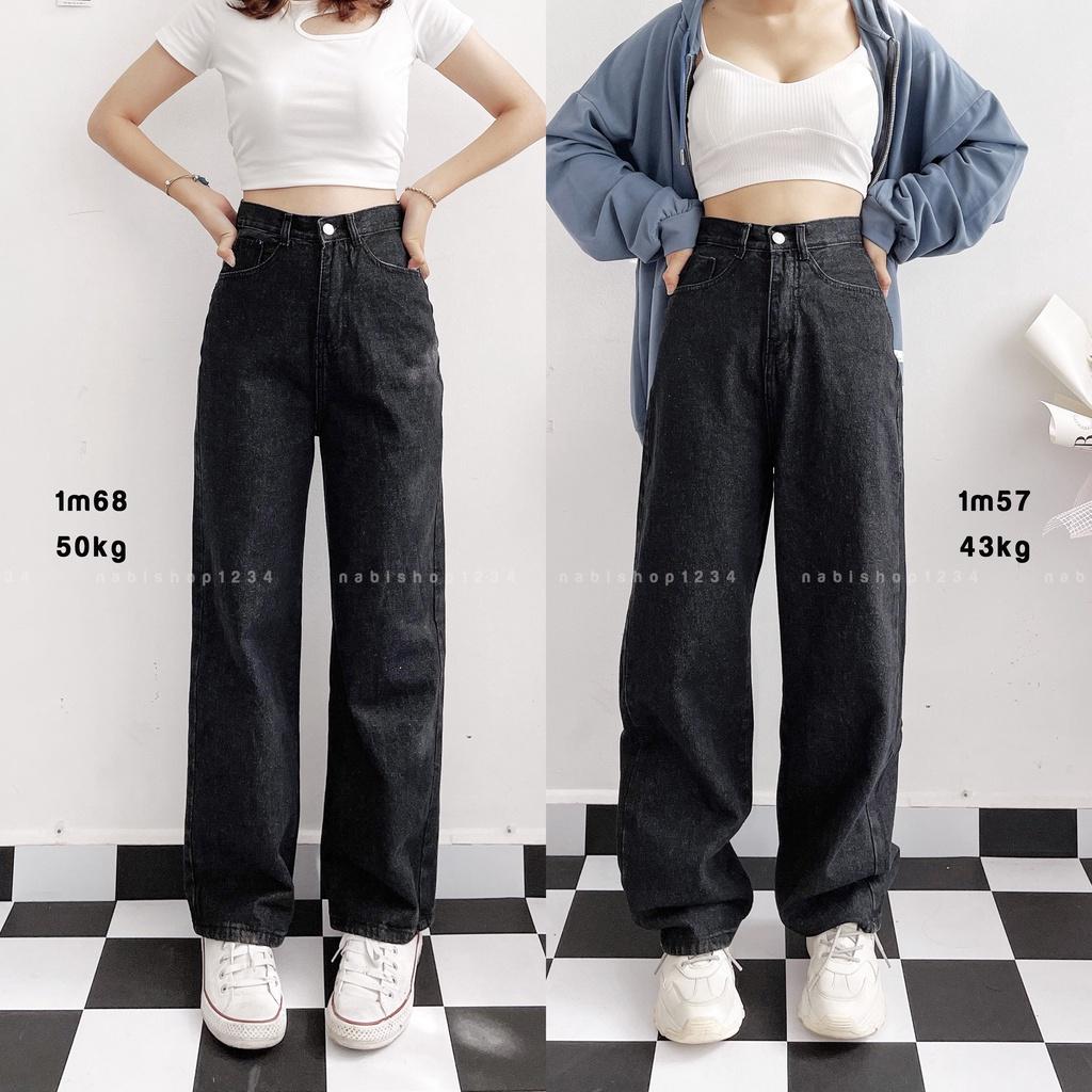 Quần Ống Rộng Suông Nữ Lưng Cao Vải Jeans Trơn Mã 3100 + 3121 (ẢNH THẬT) - Nabishop1234