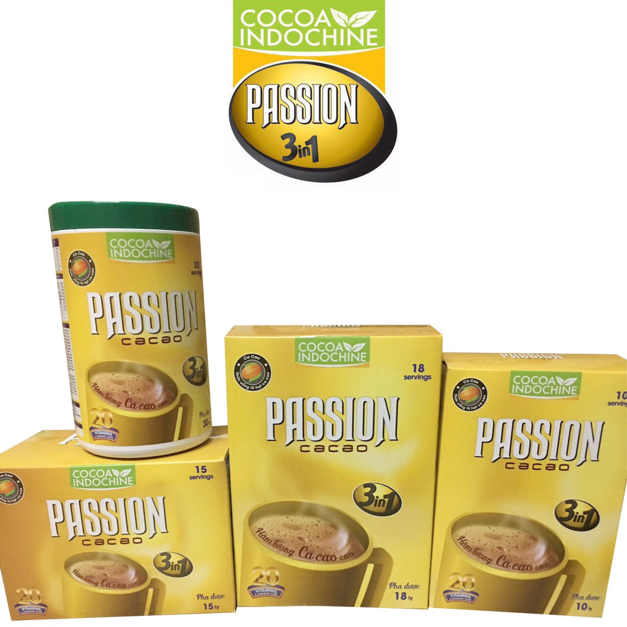 Bột Cacao Hòa Tan Passion 3 In 1 Cocoa Indochine (Hộp 15 Gói x 16g)