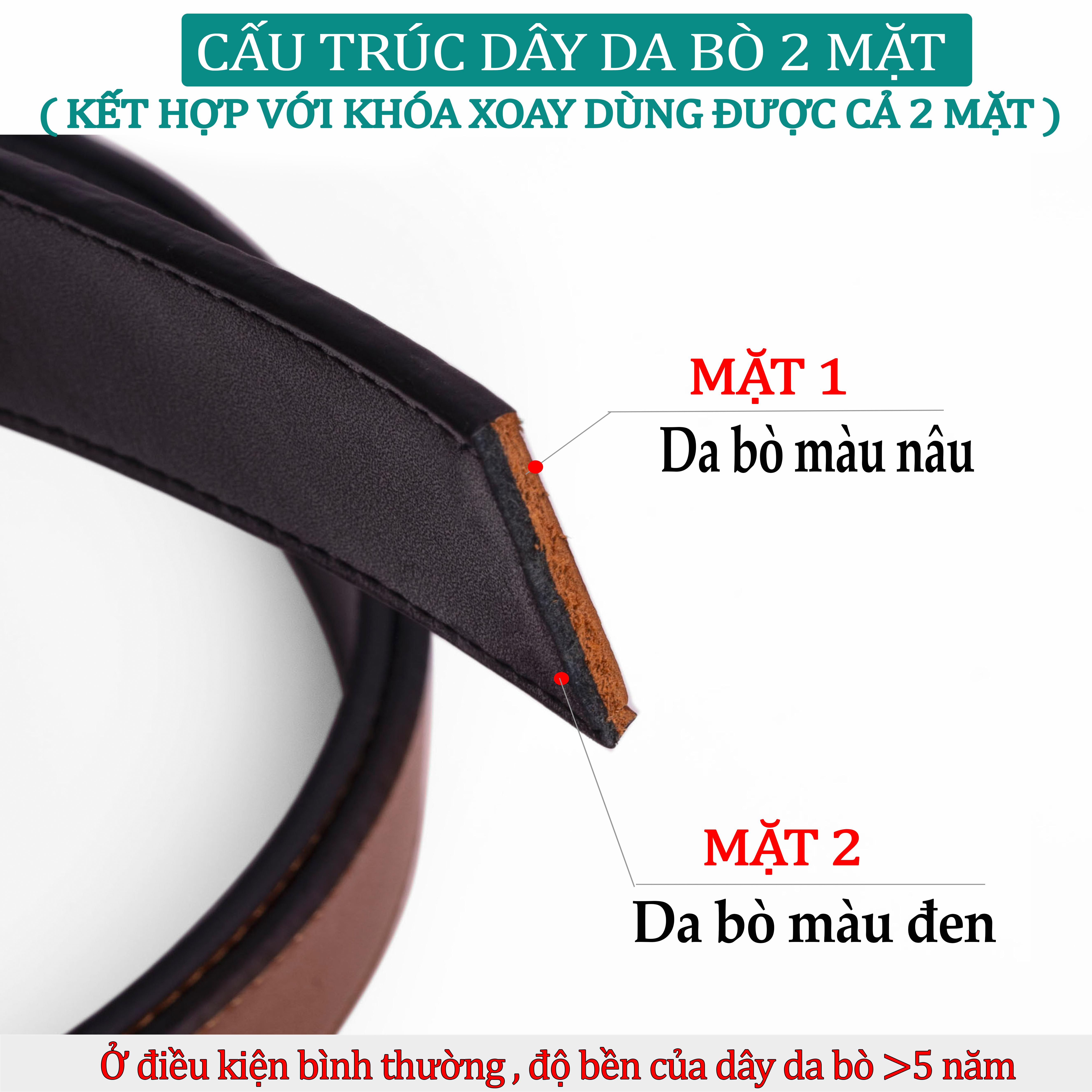 Thắt lưng nam, dây nịt nam da bò thật 2 lớp Bụi Leather L108- Khóa cài xoay 360 độ, dùng được 2 mặt - Bảo hành 12 tháng