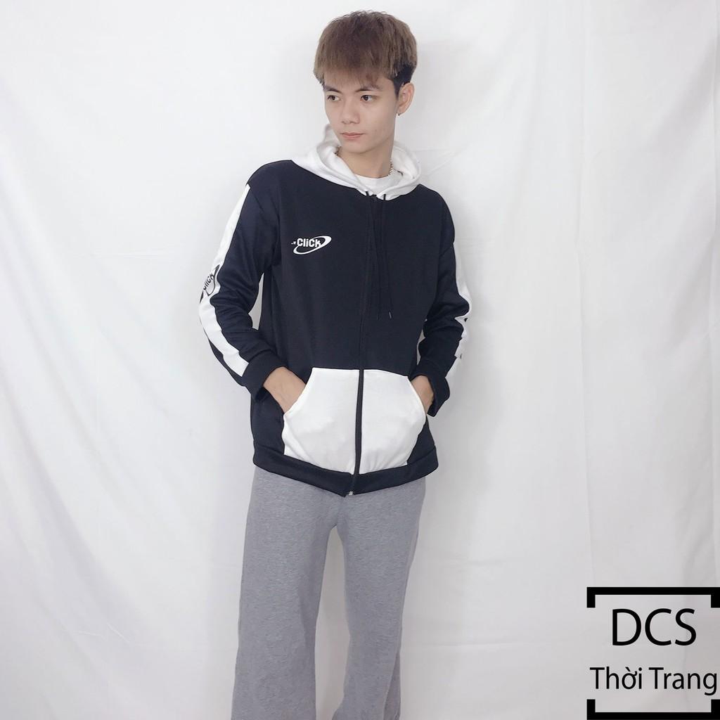 Áo Nỉ CLICK Đen Phối Tay trắng