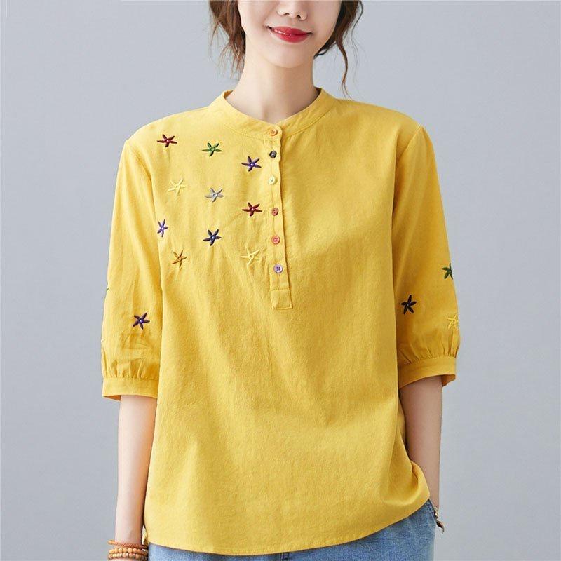 Áo đũi nữ thêu họa tiết sao - trẻ trung năng động - cổ tàu thích hợp cả đi chơi và đi làm