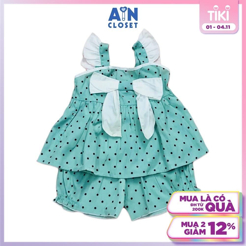 Bộ quần áo ngắn bé gái họa tiết dây Bi đen nơ xanh - AICDBGUIMQCB - AIN Closet