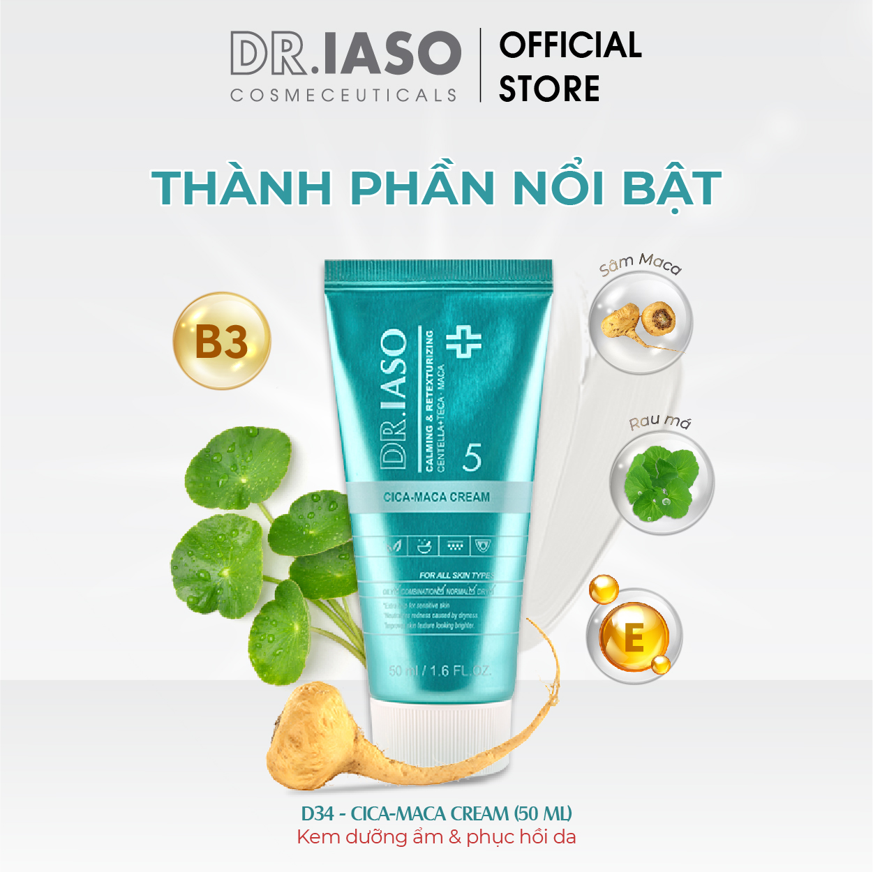 Bộ ba sản phẩm D33 - D34 - D38 Kem chống nắng SPF50+ Dr Iaso, Nước hoa hồng, Kem dưỡng ẩm phục hồi da Dr Iaso Mint