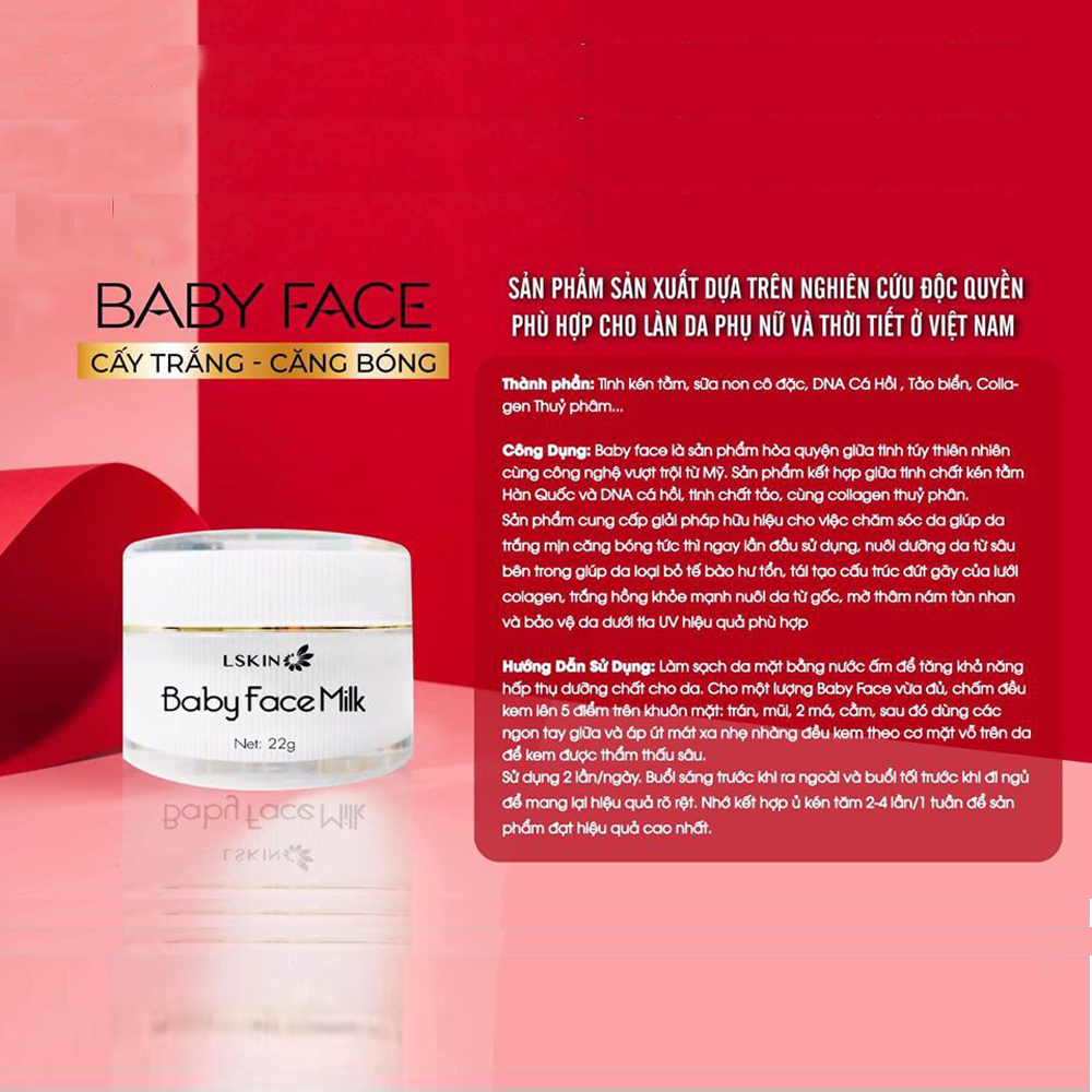 Kem Cấy Trắng Baby Face Milk - Lskin - MP0000006 - Xóa Tan Thâm Nám, Tái Tạo Và Trẻ Hóa Làn Da