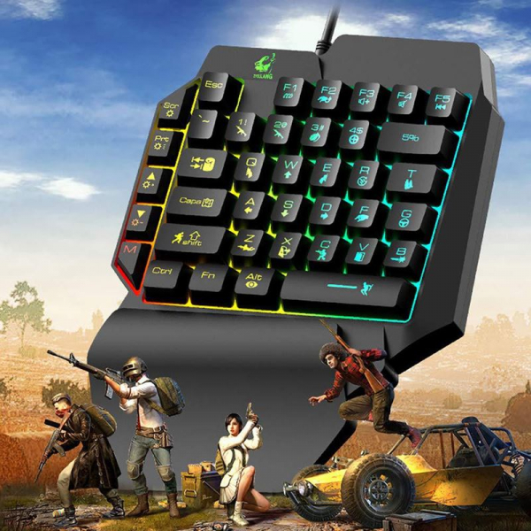 Combo Bộ Bàn Phím 1 Tay Free Wolf K1 chơi game Pubg Mobile,Rules of Survival,Free Fire trên điện thoại, máy tính bảng + Tặng chuột led 7 màu chuyên game cao cấp