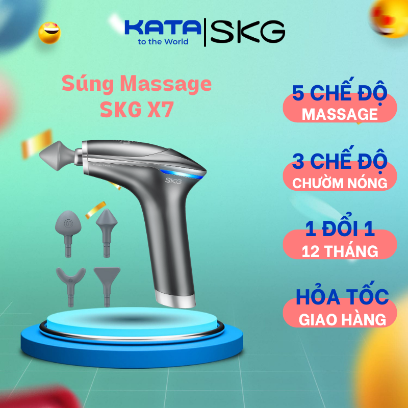 Súng Massage Đa Điểm SKG X7 có 5 chế độ Mát-xa và chườm nóng 3 cấp độ giúp giảm stress, phục hồi nhanh các nhóm cơ