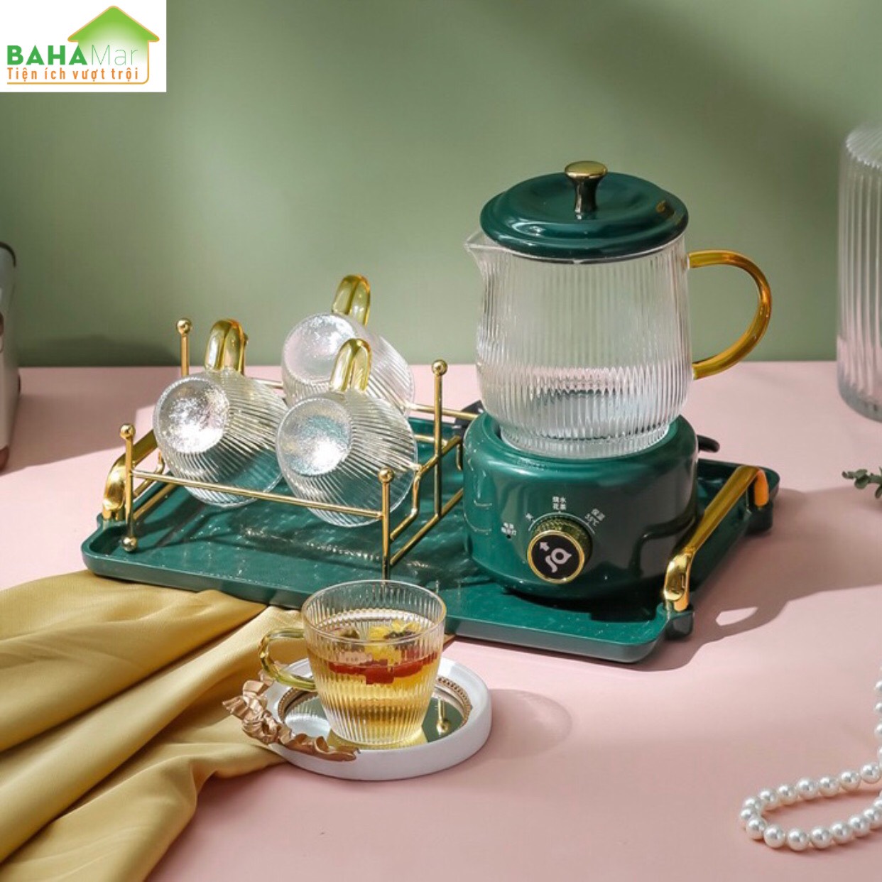 BỘ ẤM PHA TRÀ ĐIỆN CÁCH NHIỆT "BAHAMAR" dùng pha cafe, trà hoa, trà dưỡng nhan… rất nhanh gọn