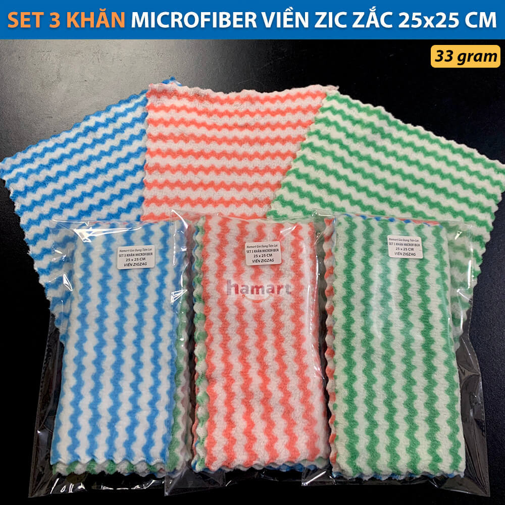 SET 3 Khăn Lau Đa Năng Nhà Bếp Siêu Thấm 25CM Microfiber Lau Cốc Chén Bàn Ghế Xe Hơi Tiện Lợi