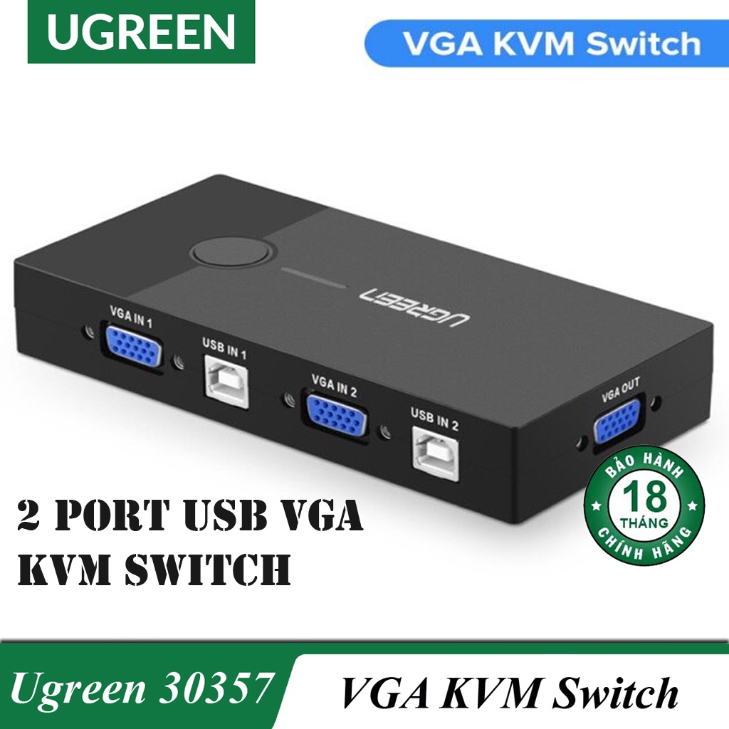 Bộ Kết Nối 2 CPU Dùng Chung 1 Màn Hình VGA và 2 Cổng USB Cao Cấp Ugreen 30357-Hàng chính hãng.