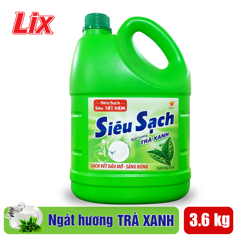 Nước rửa chén Lix siêu sạch hương trà xanh 3.6Kg N8105