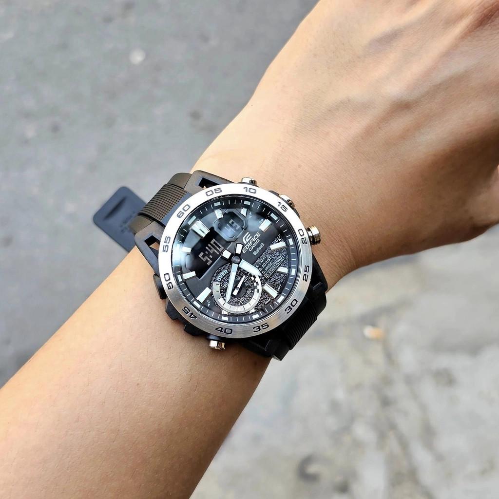 Đồng Hồ Nam Dây Nhựa Casio Edifice ECB-40P-1A Chính Hãng Bluetooth | Khung máy Carbon | ECB-40P-1ADF